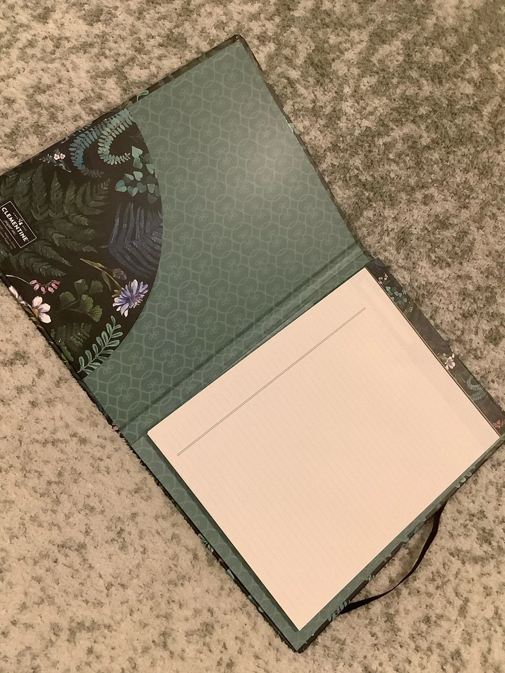 Clementine Paper Co Floral Notes Padfolio Black w Green Botanical Accents NWT